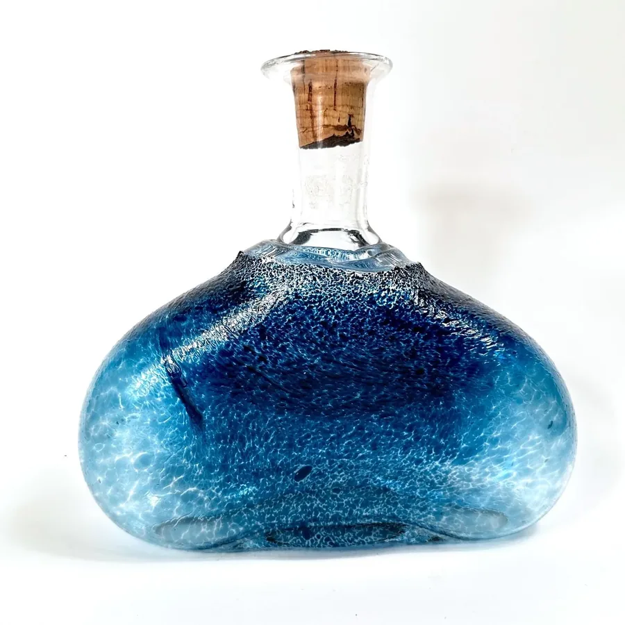 Collectible GlassVintage Swedish Art Glass Bottle – Blue Fat Lava Style, Mid-Century Modern Design (c.1990) Image 10