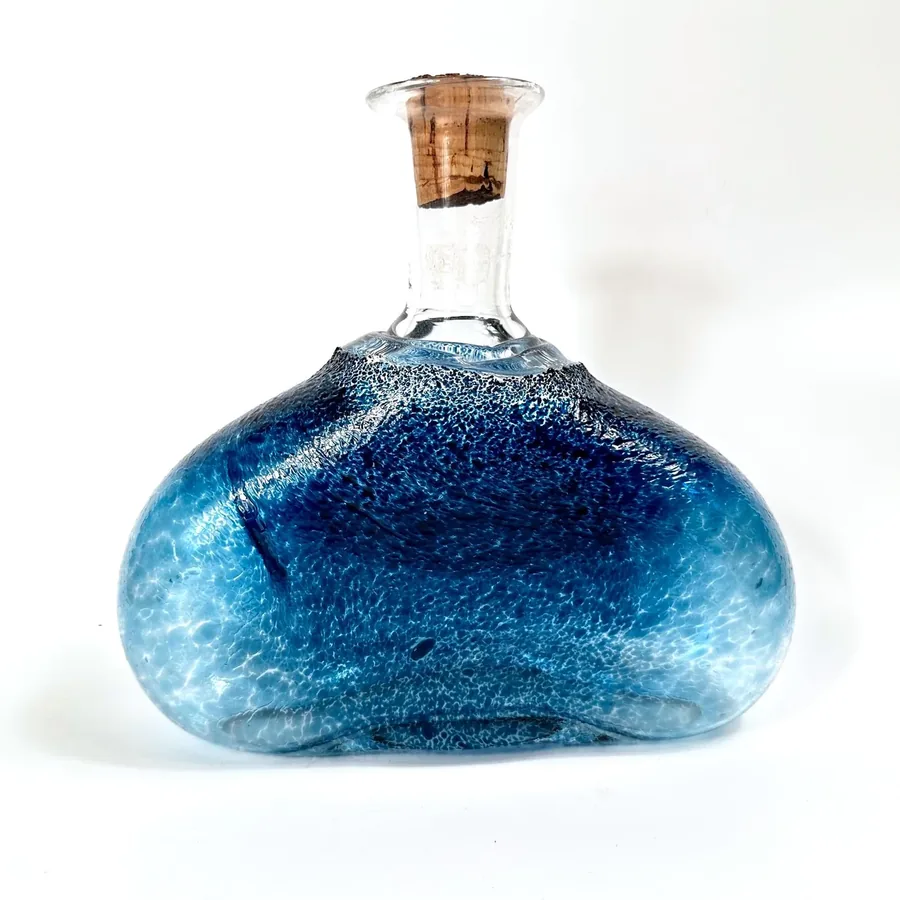 Collectible GlassVintage Swedish Art Glass Bottle – Blue Fat Lava Style, Mid-Century Modern Design (c.1990) Image 2