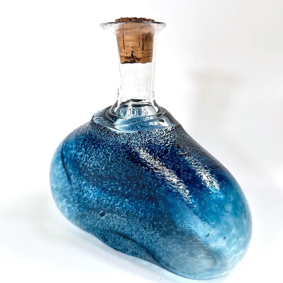 Collectible GlassVintage Swedish Art Glass Bottle – Blue Fat Lava Style, Mid-Century Modern Design (c.1990) Image 3