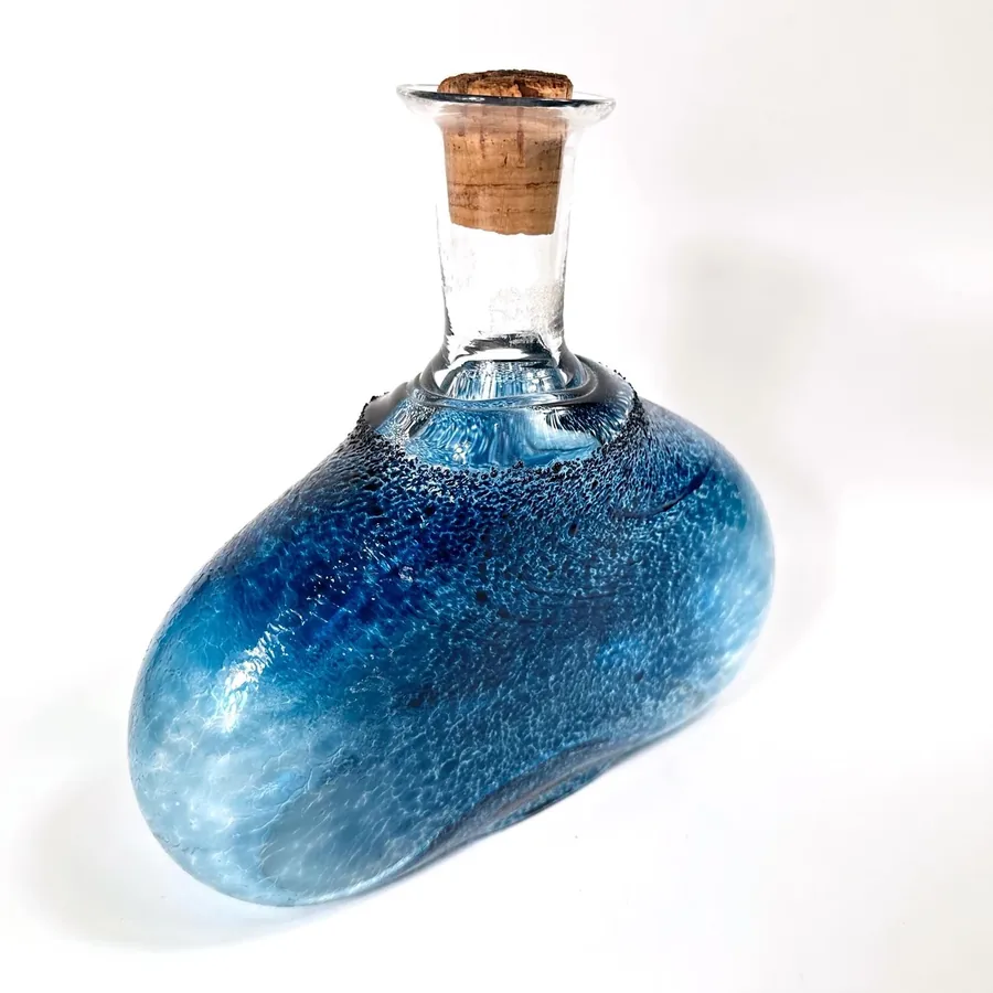 Collectible GlassVintage Swedish Art Glass Bottle – Blue Fat Lava Style, Mid-Century Modern Design (c.1990) Image 4