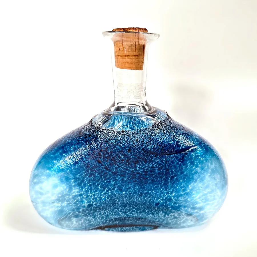 Collectible GlassVintage Swedish Art Glass Bottle – Blue Fat Lava Style, Mid-Century Modern Design (c.1990) Image 5