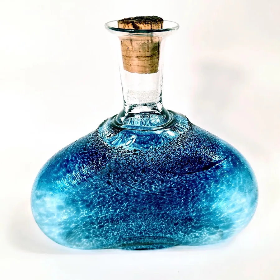 Collectible GlassVintage Swedish Art Glass Bottle – Blue Fat Lava Style, Mid-Century Modern Design (c.1990) Image 6