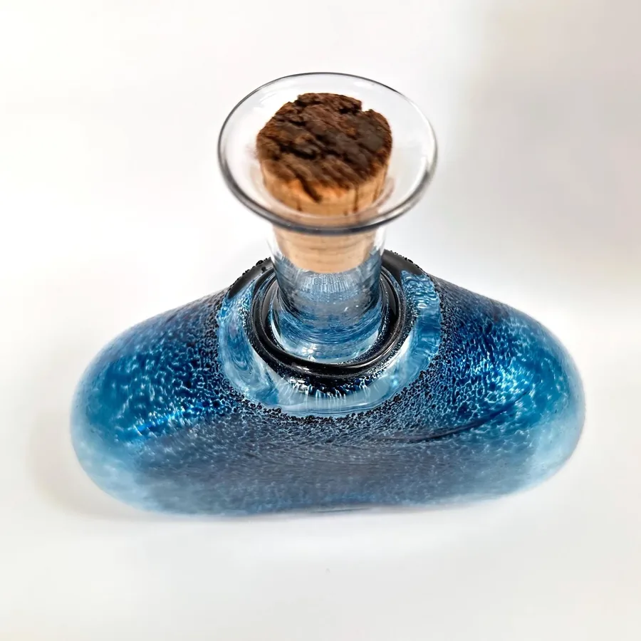 Collectible GlassVintage Swedish Art Glass Bottle – Blue Fat Lava Style, Mid-Century Modern Design (c.1990) Image 7