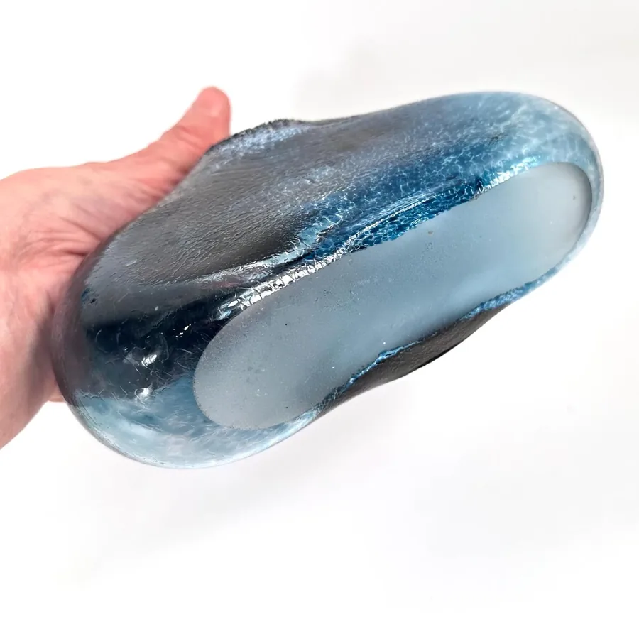 Collectible GlassVintage Swedish Art Glass Bottle – Blue Fat Lava Style, Mid-Century Modern Design (c.1990) Image 8