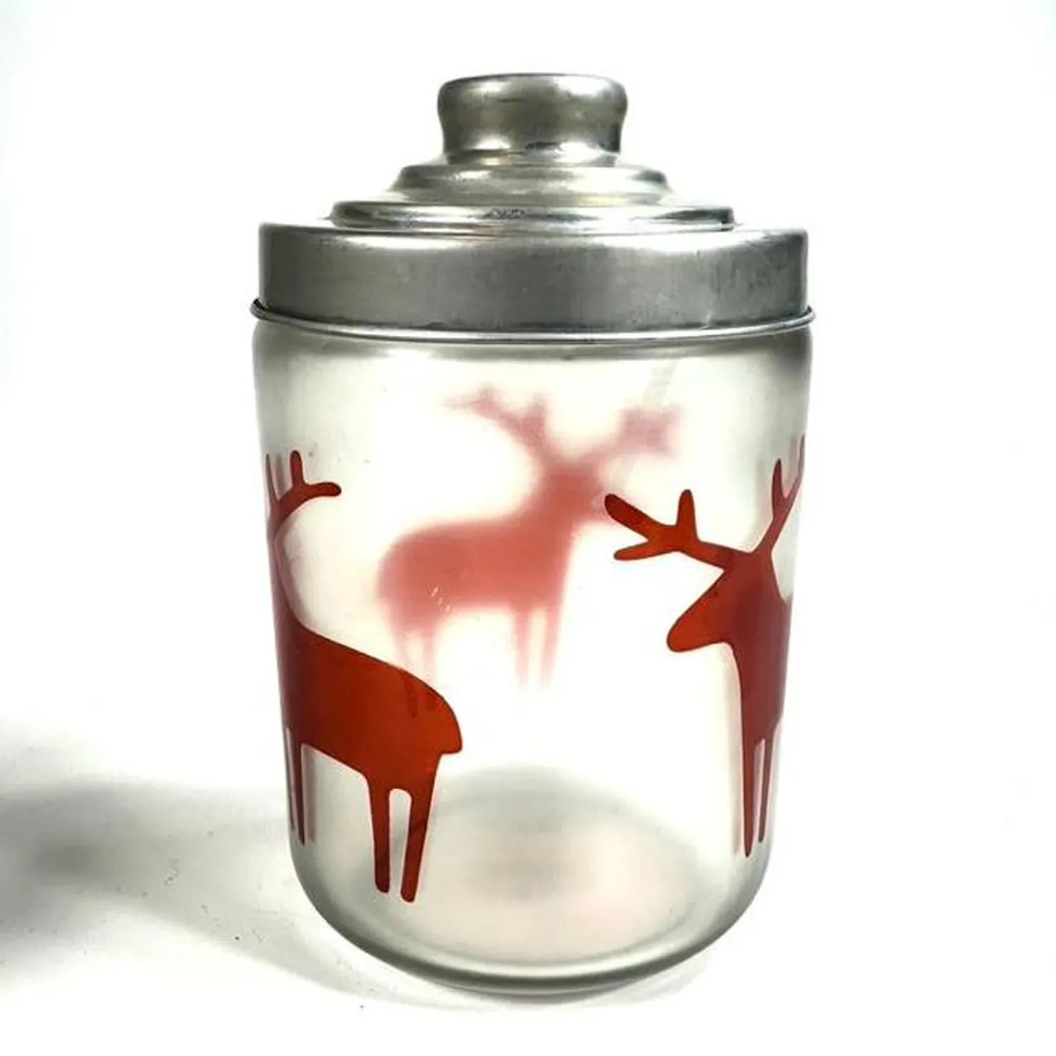 Glass Storage Jar with Red Reindeer Motif - Retro 50s Kitchen Decor ContainerCollectible Glass All Things Retro Store
