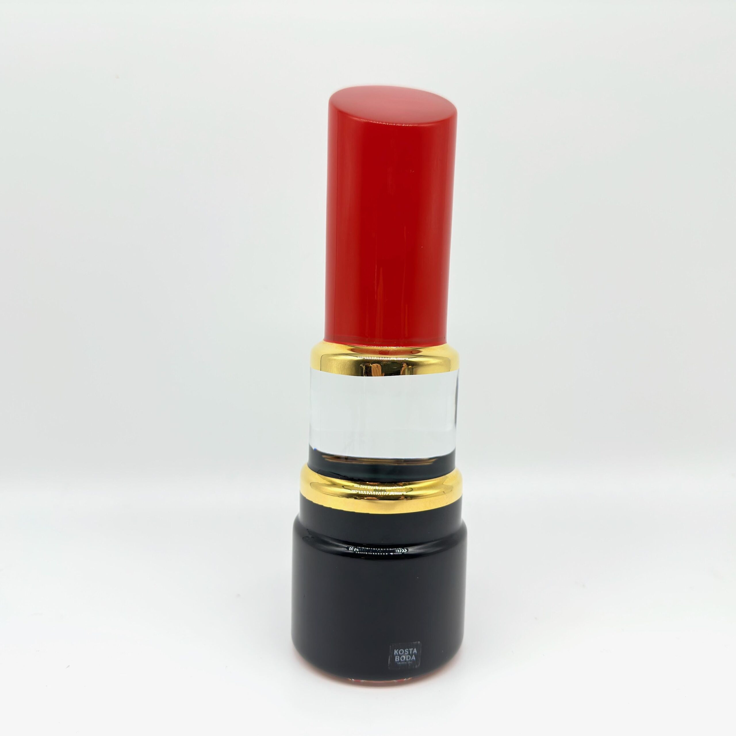Kosta Boda Red Hot crystal lipstick straight-on centered view showing form and proportions