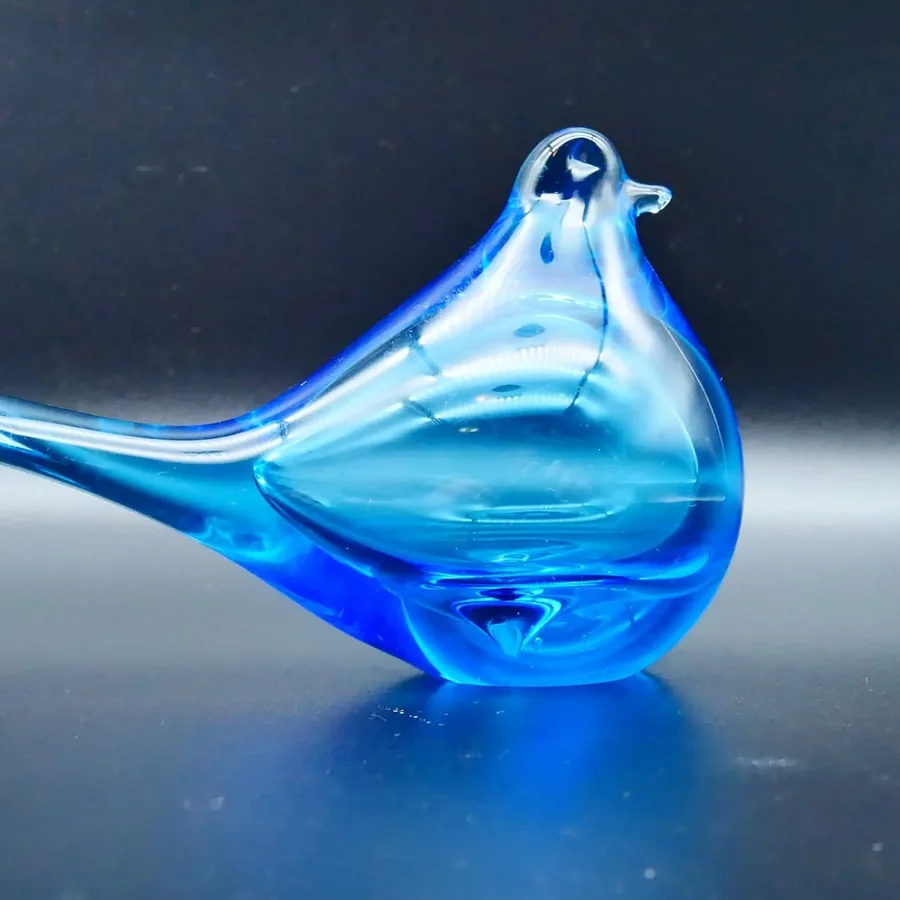 Mid century art glass cobalt blue bird figurine crystal glass sculpture vintage Swedish 1970s hand blown