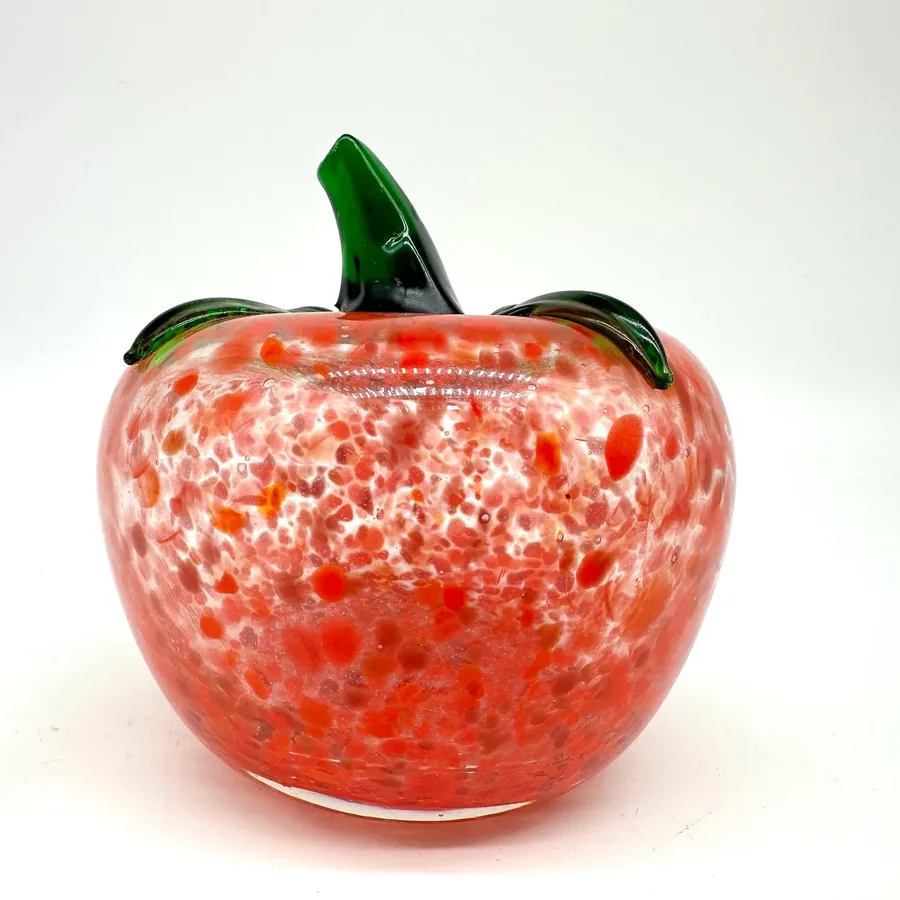 Murano glass tomato profile showing smooth rounded contours and textured speckled red surface