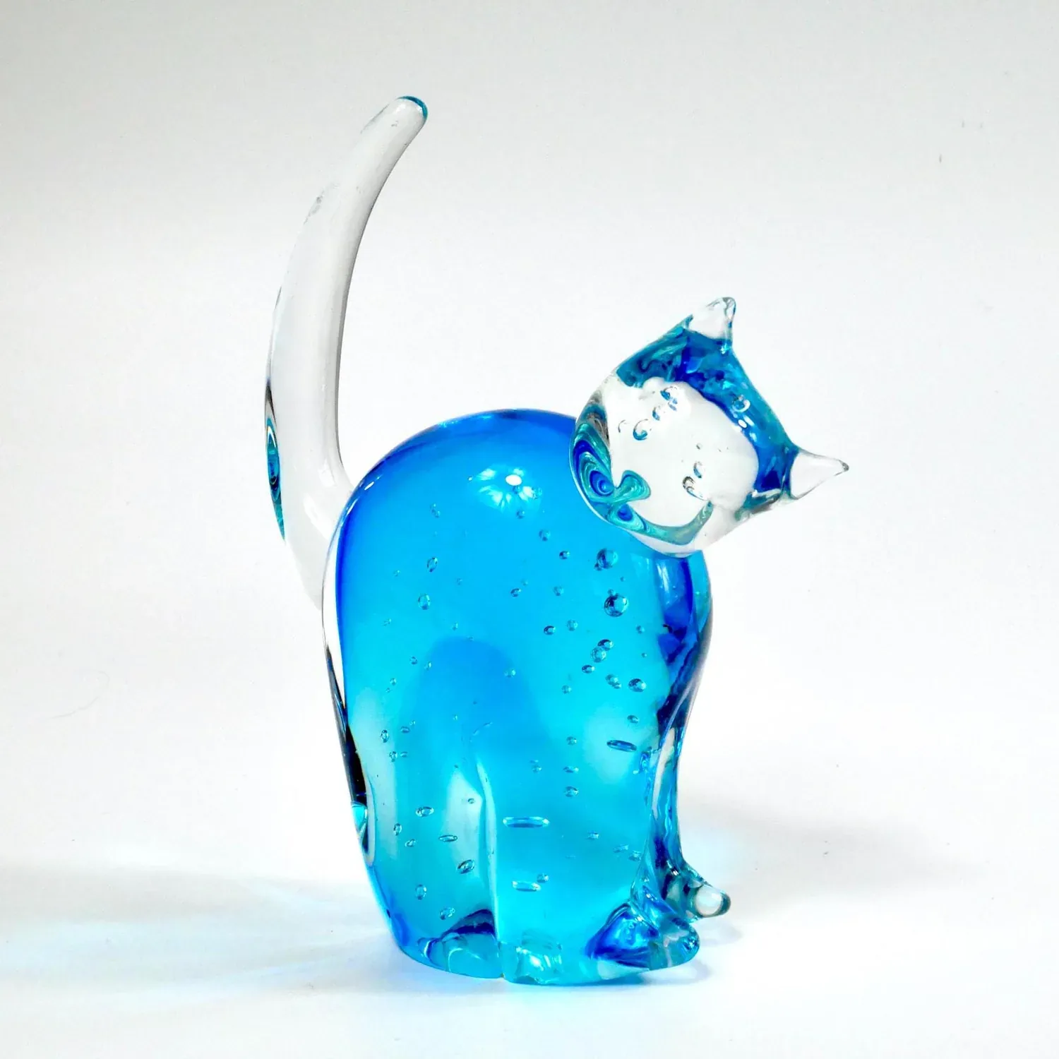Scandinavian Blue Glass Cat Sculpure – Vintage Hand-Blown, 1970sCollectible Glass All Things Retro Store