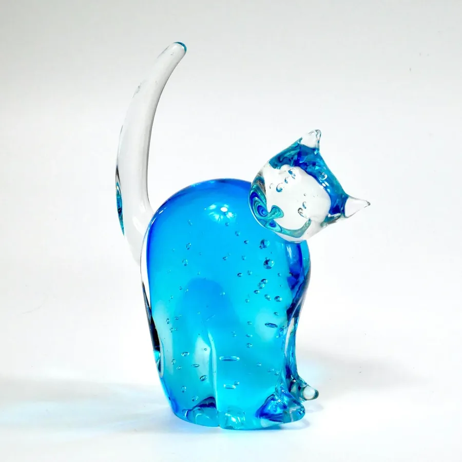 Scandinavian Blue Glass Cat Sculpure – Vintage Hand-Blown, 1970sCollectible Glass All Things Retro Store