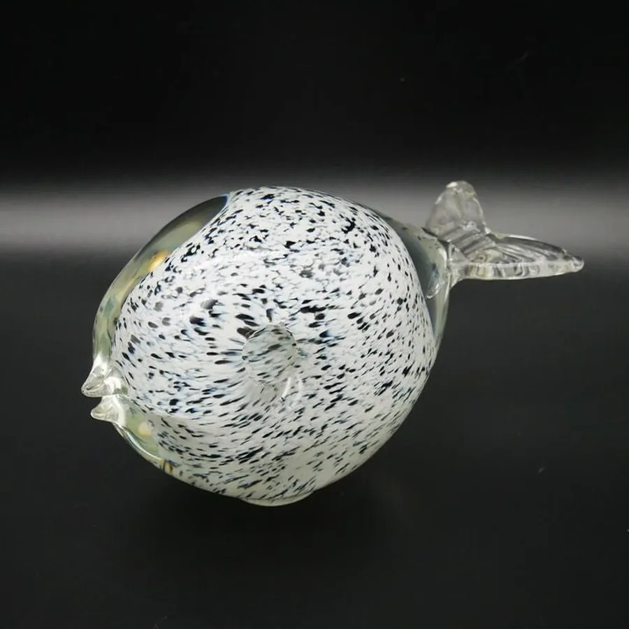 Three-quarter angle of glass puffer fish with clear view of mouth detail and pale greenish tinted fins