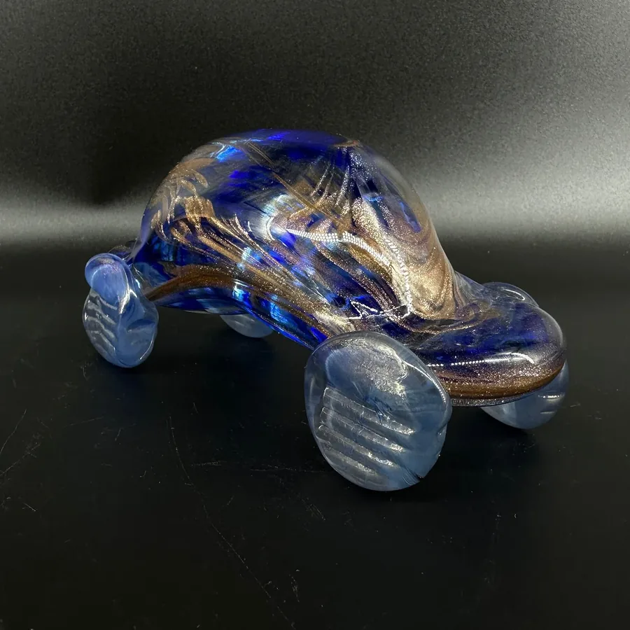 Vintage Abstract Blue and Gold Glass Car figurine Sculpture - SignedCollectible Glass All Things Retro Store