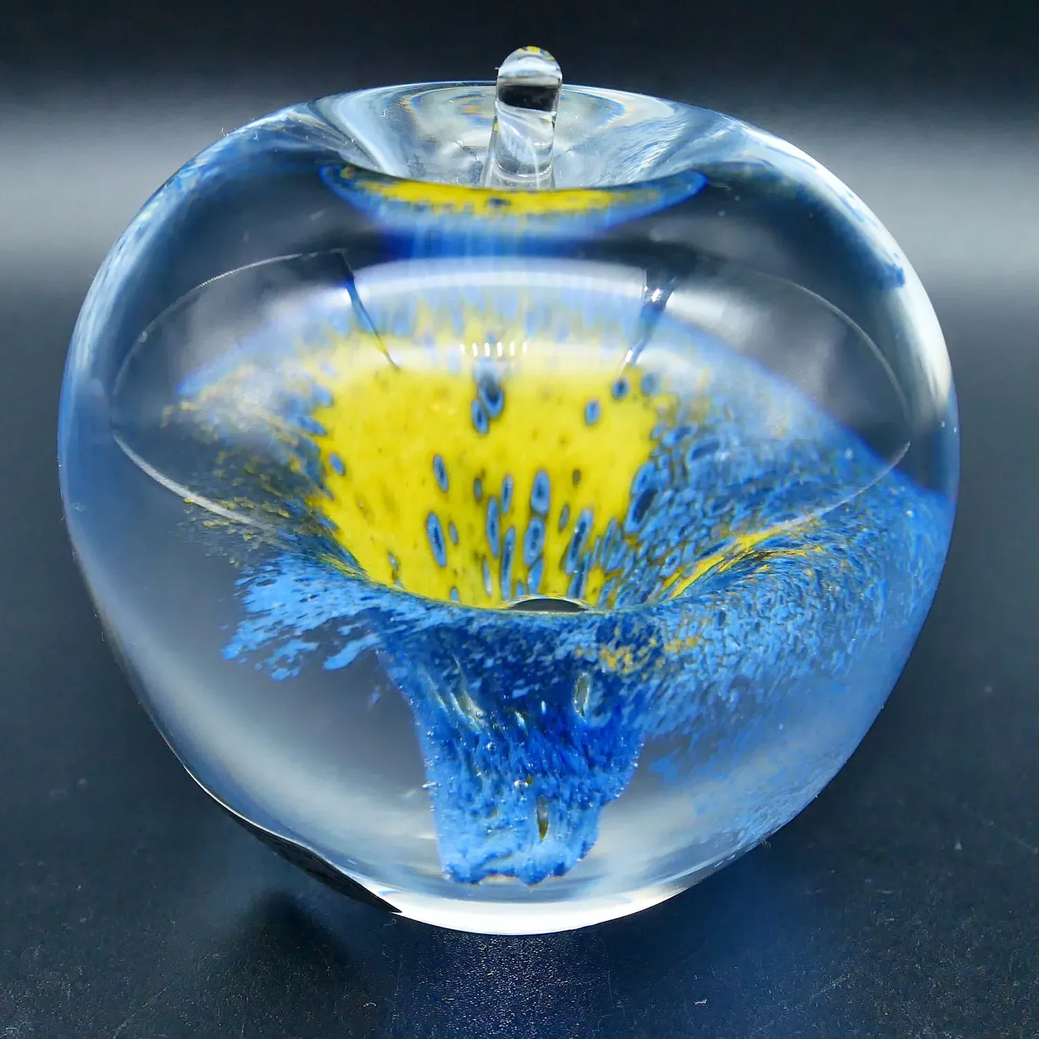 Vintage FM Marcolin Glass Apple Paperweight – Signed Swedish Art Crystal