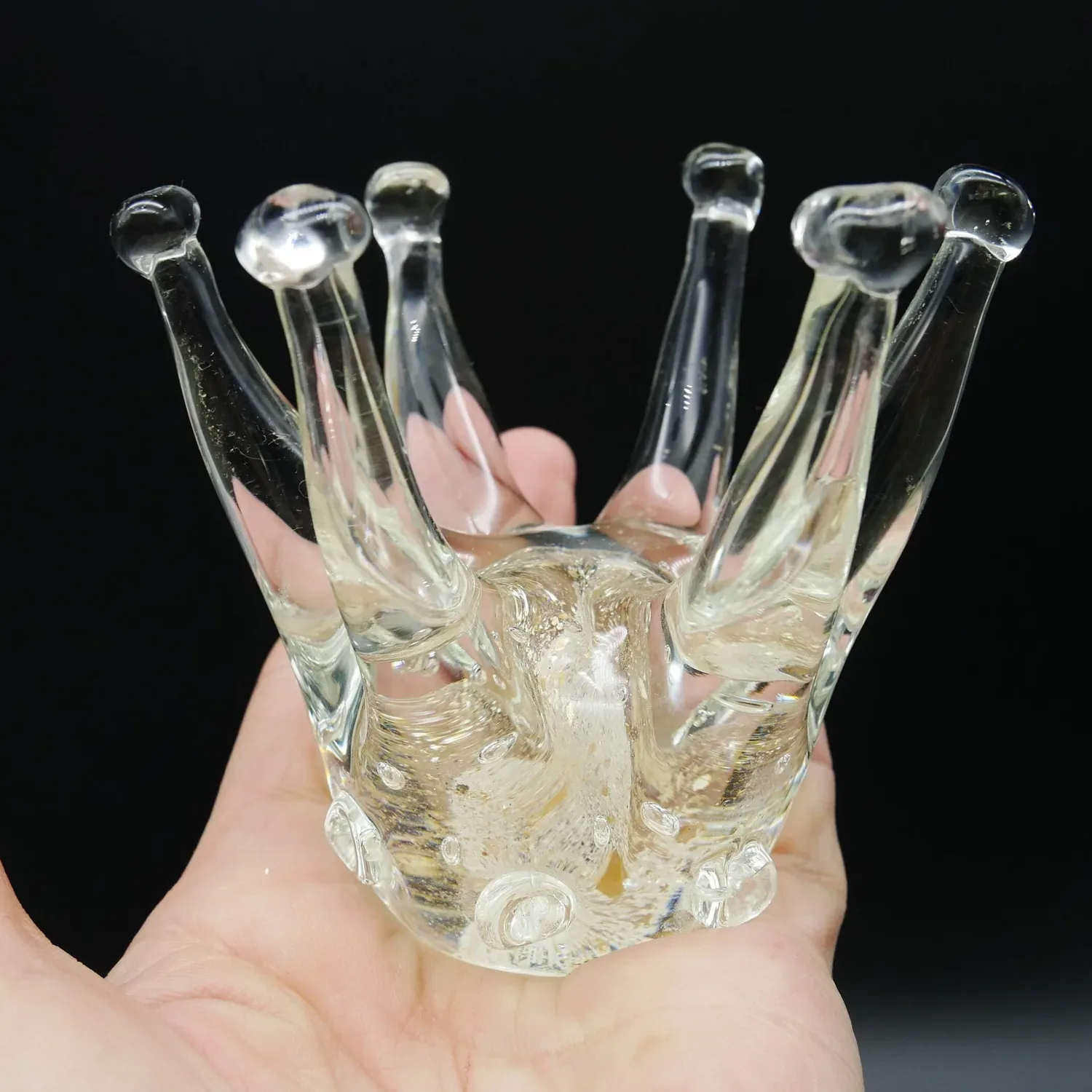 Vintage Glass Crown Sculpture – encased Gold Flakes paperweight – RBA Sweden 1960sCollectible Glass All Things Retro Store