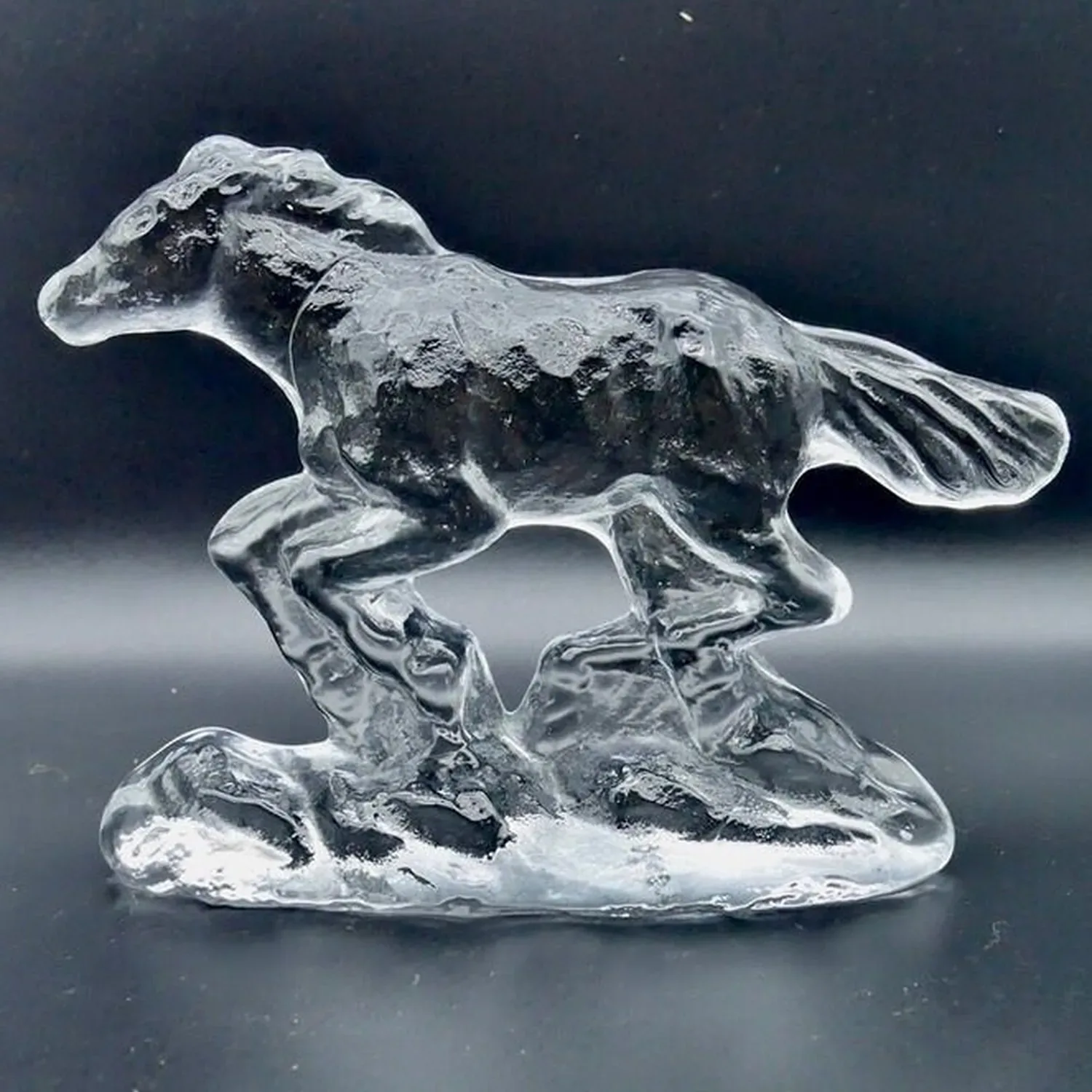 Vintage glass horse, Swedish art glass, Stallion figurine Scandinavian crystal sculpture.Collectible Glass All Things Retro