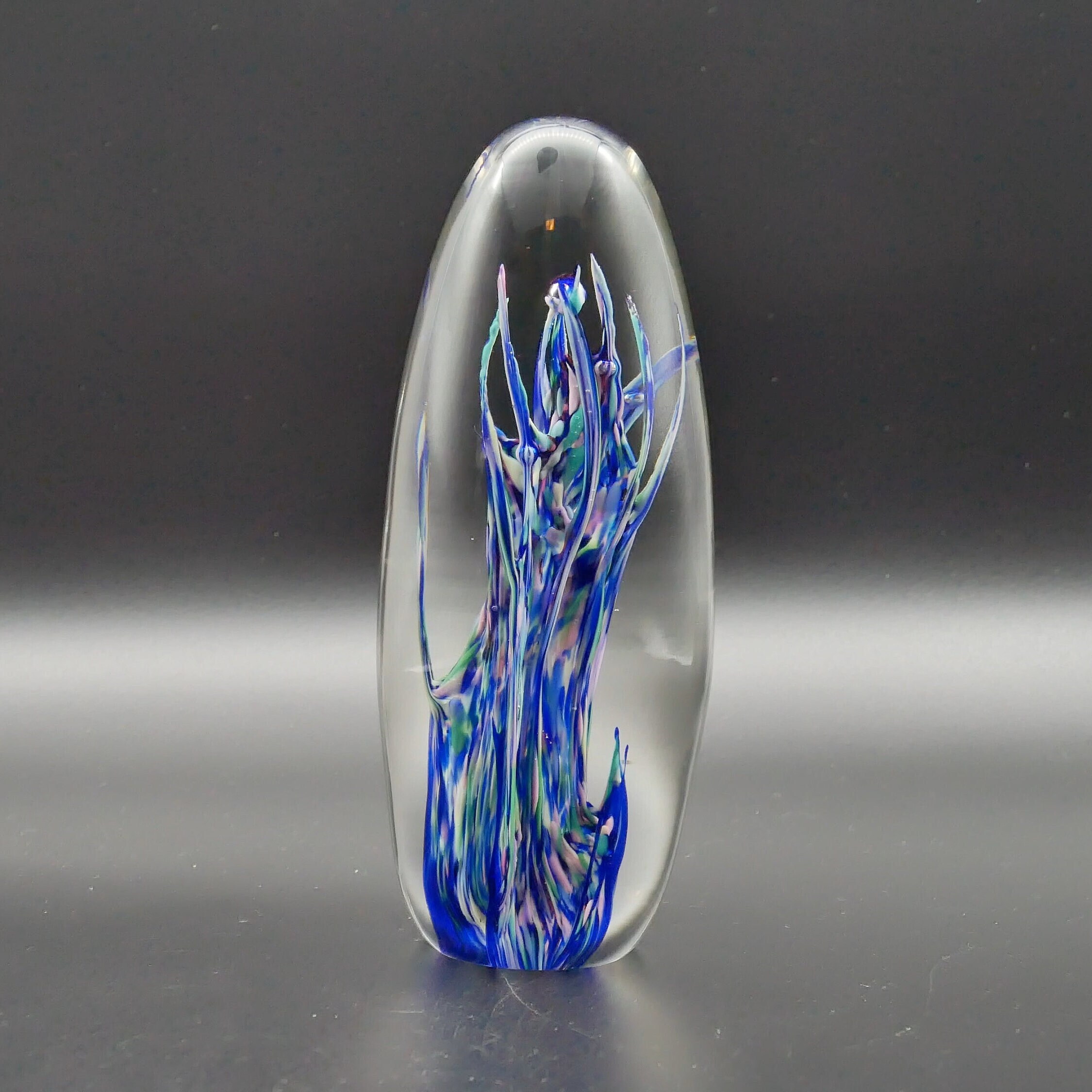 Vintage Glass Paperweight – Scottish Strathearn Art Glass – Blue Seaweed Design SignedCollectible Glass All Things Retro