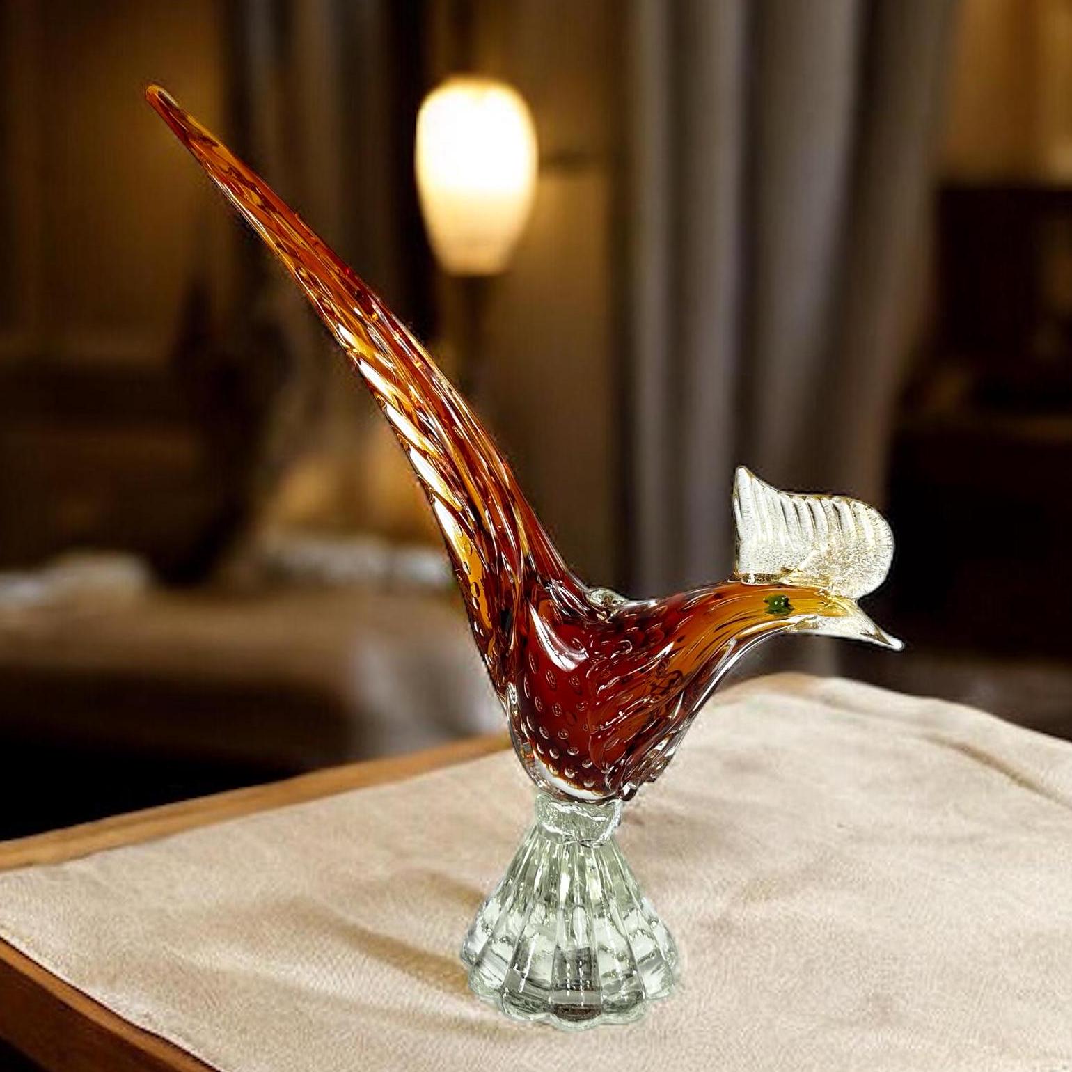 Vintage Murano Glass Pheasant – 1950s Italian Art Glass Bird Sculpture with Gold FlakesCollectible Glass All Things Retro