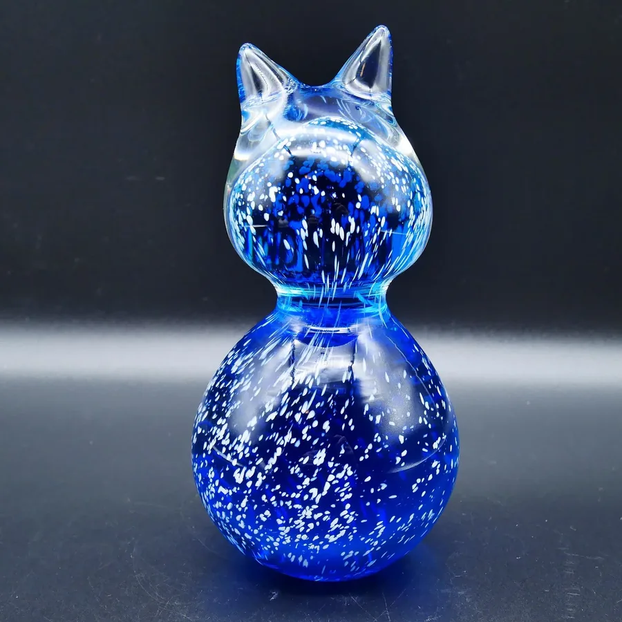 Vintage Murano style art glass cat sculpture - cobalt blue mid century paperweight cat figurineCollectible Glass All Things