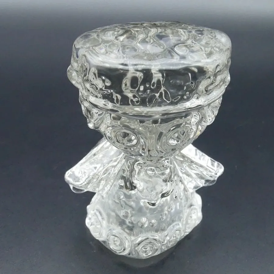 Vintage Reijmyre Swedish crystal angel, close detail of costume texture and lead glass finish