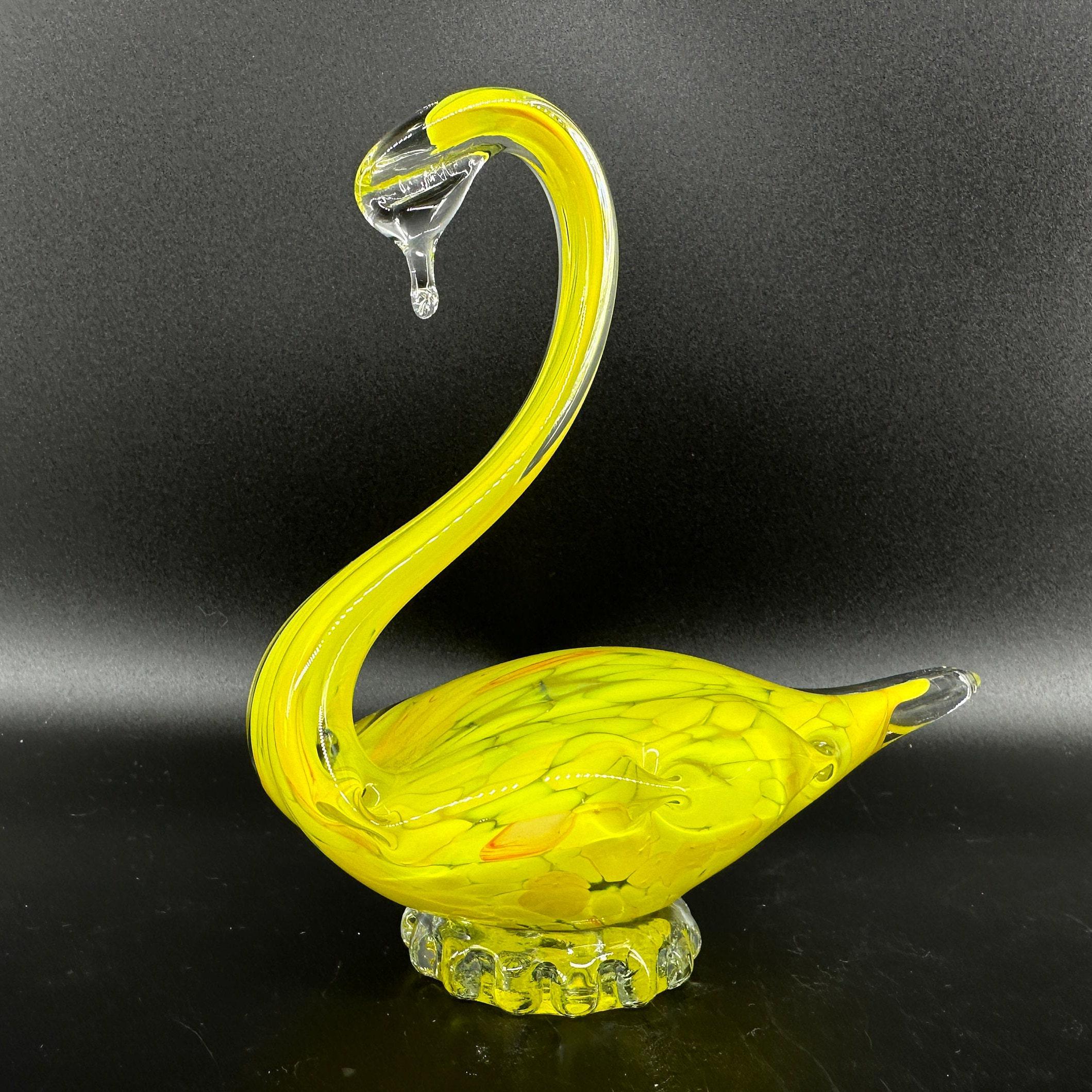 Yellow art glass Swan sculpture, 1970s Scandinavian birdScandinavian Art Glass All Things Retro Store