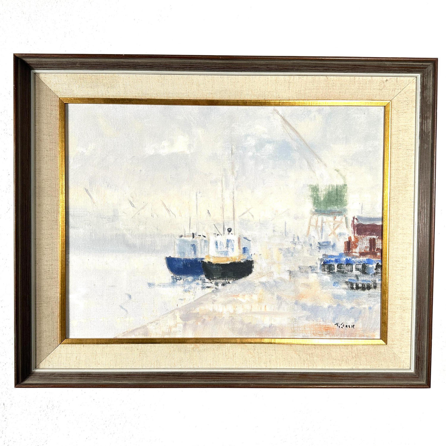 Ragnar Falk harbour life, framed oil on canvas, 1970s
