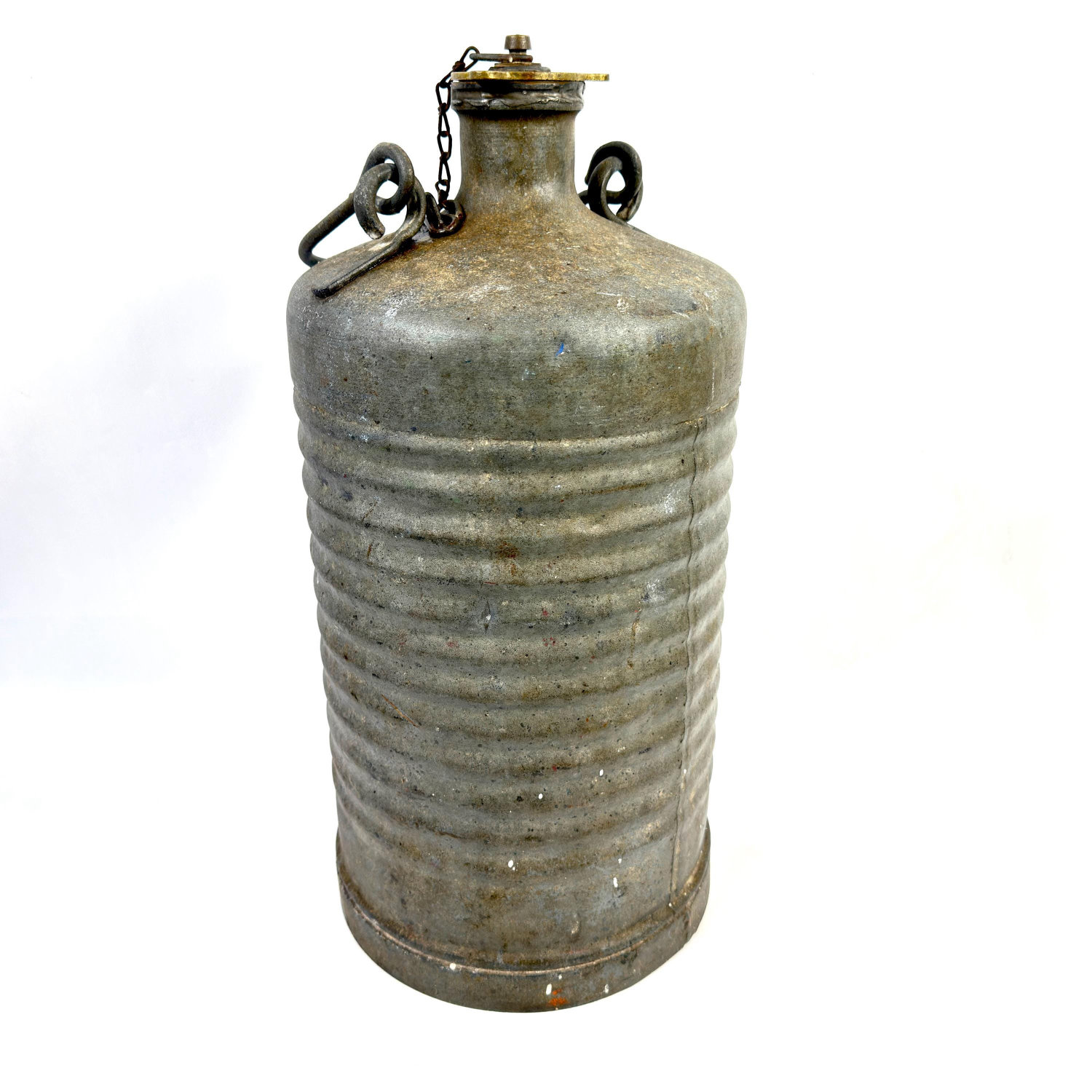 Motor petrol can – galvanised metal with brass screw cap, early 20th century