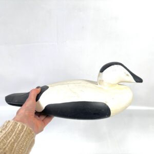 Vintage plastic duck decoy – black & white hunting decoy, mid-20th century field gear