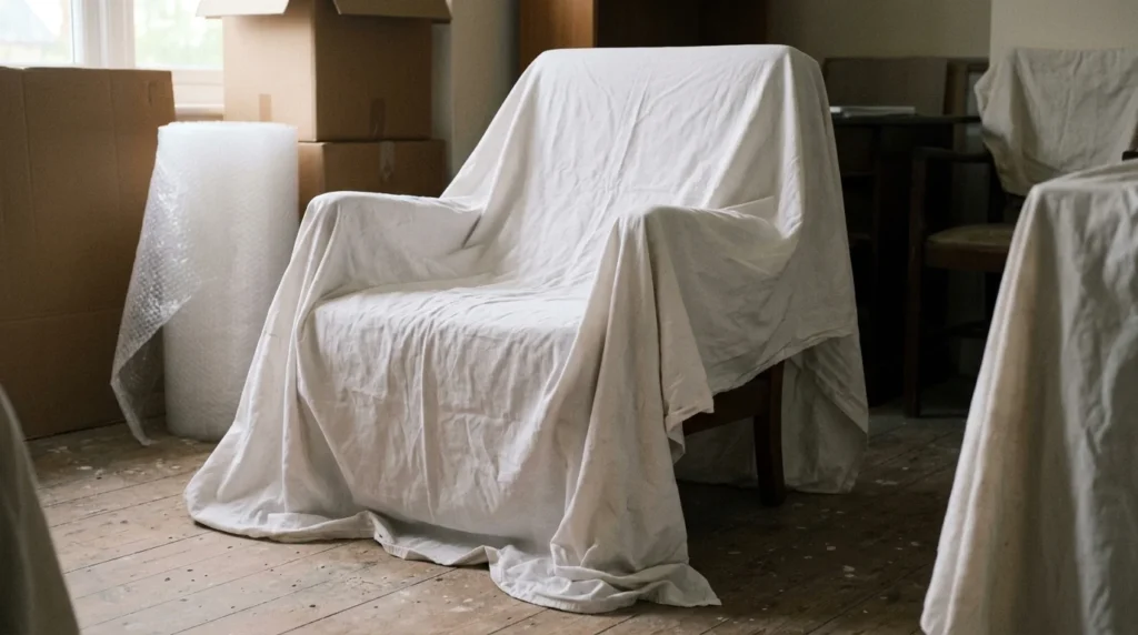 Linen-draped chair reveals the understated elegance of soft, neutral textiles in interior styling