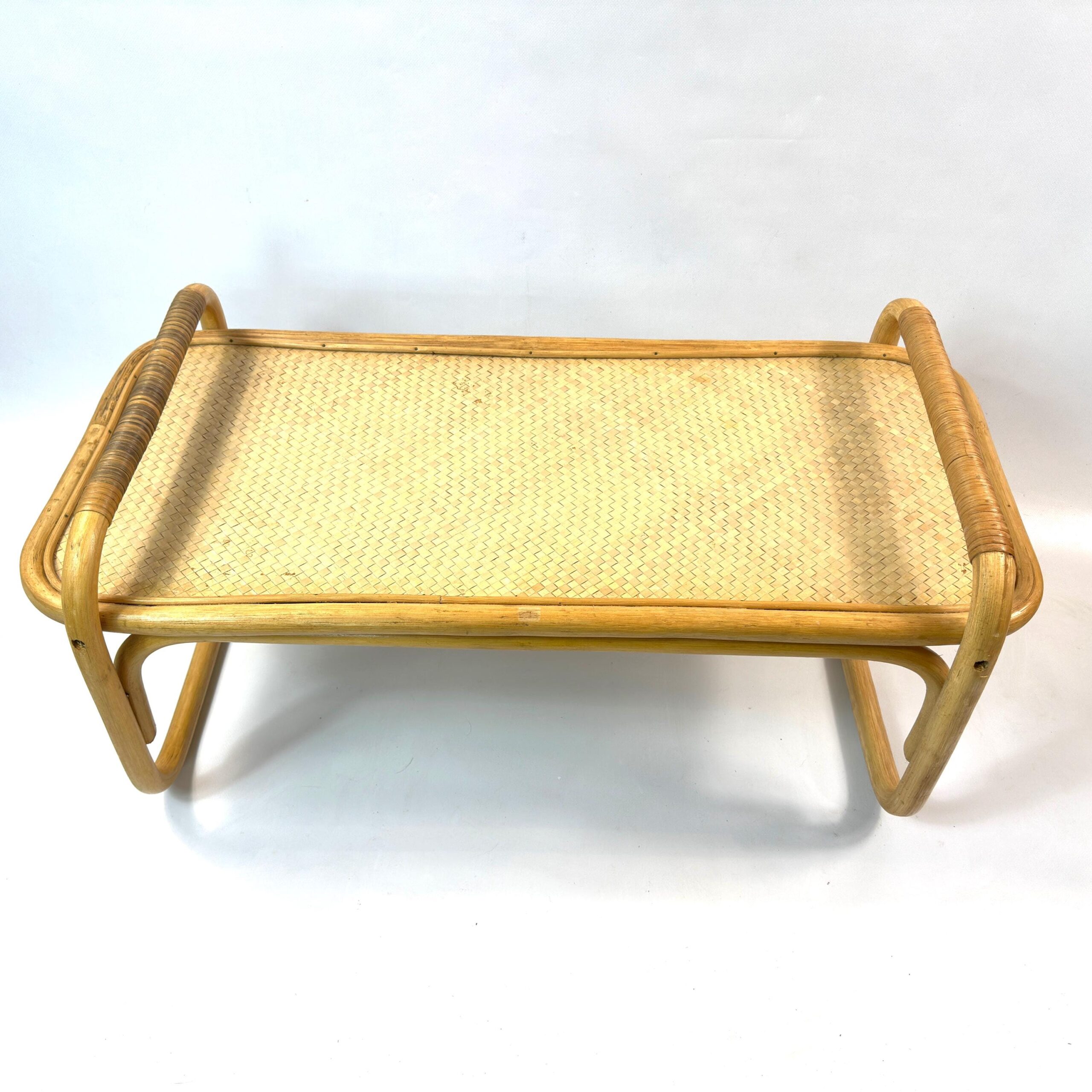 Furniture & Larger PiecesVintage Bamboo Breakfast Tray – Mid-Century Rattan Angled View