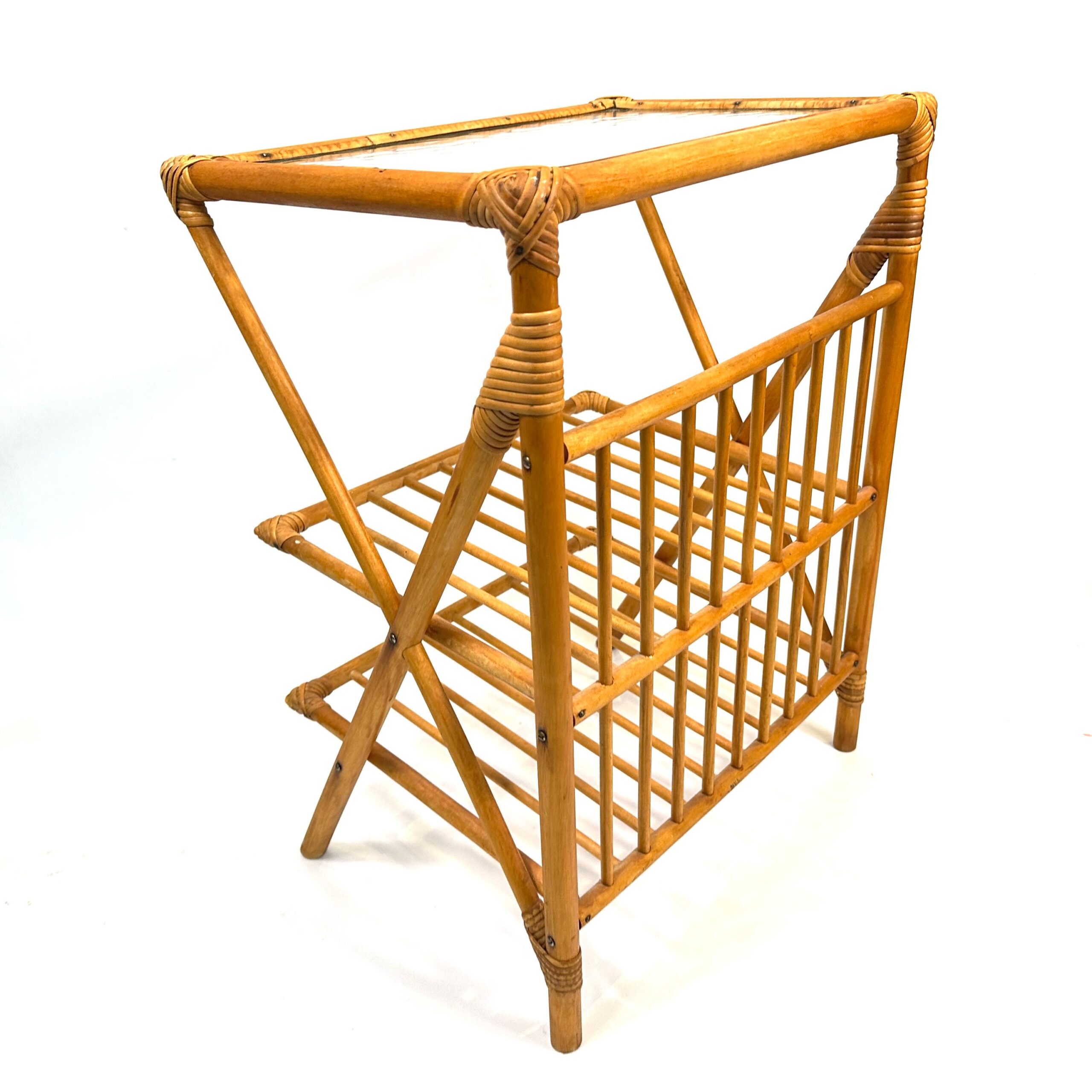 Furniture & Larger PiecesBamboo Side Table Glass Top Mid-Century Scandinavian Side View