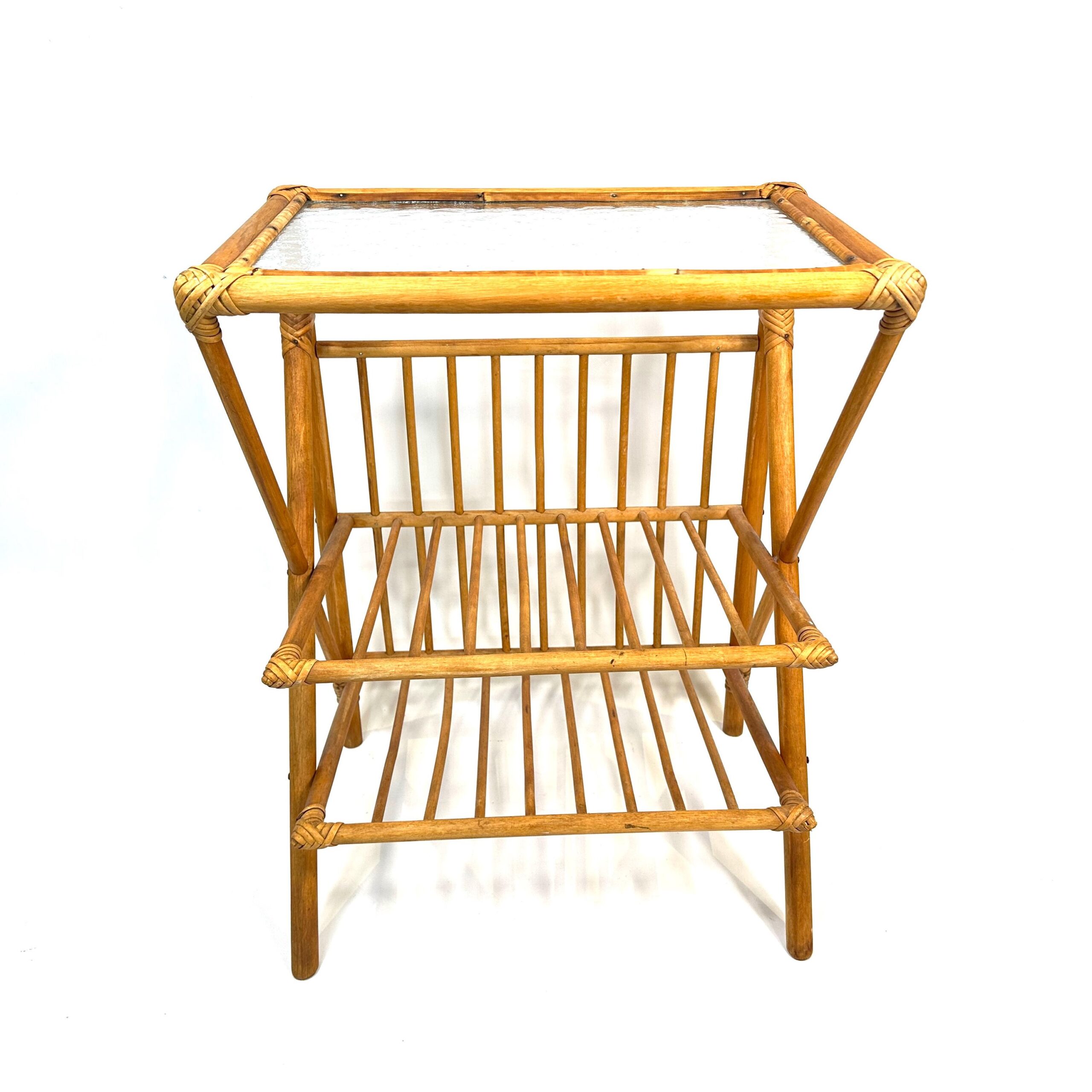 Furniture & Larger PiecesBamboo Side Table Glass Top Mid-Century Scandinavian Side View