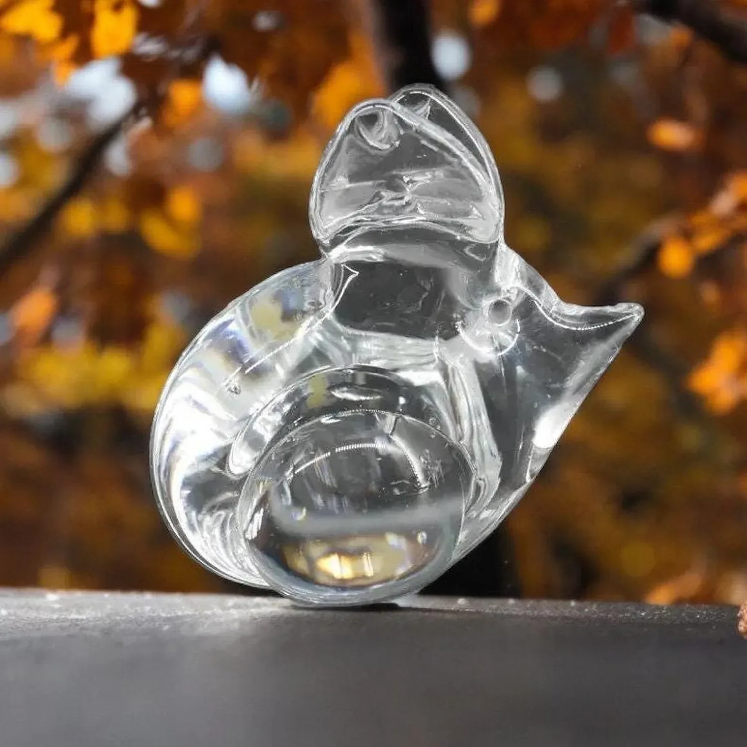 FM Ronneby hand-blown glass mouse paperweight, clear crystal with detailed facial features and curved tail, Swedish vintage a