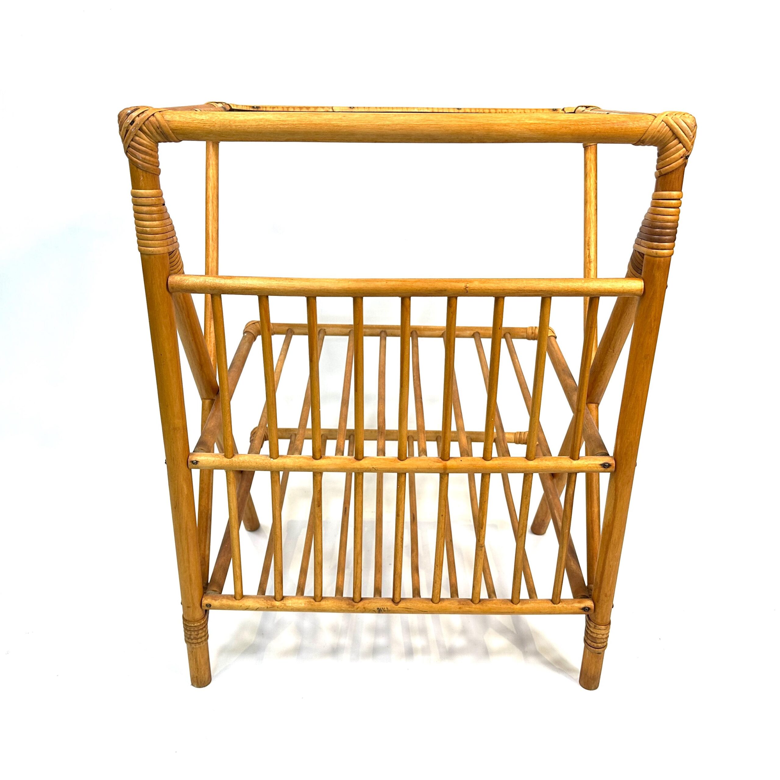 Furniture & Larger PiecesBamboo Side Table Glass Top Mid-Century Scandinavian Front View
