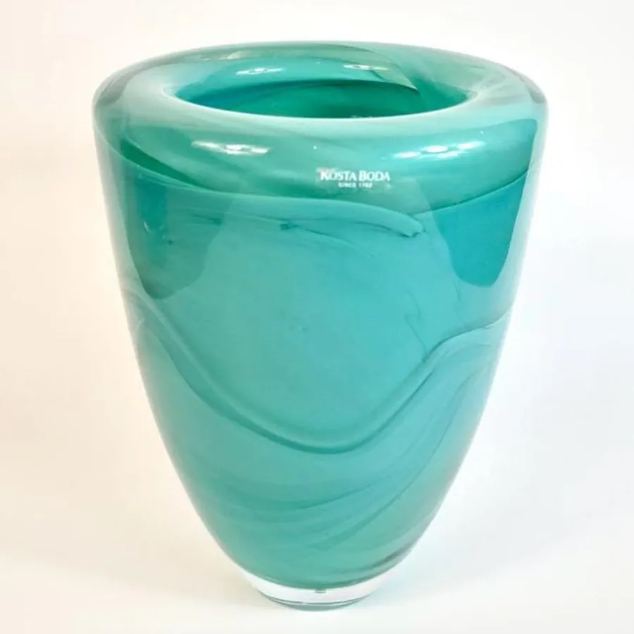 Kosta Boda Atoll Turquoise Glass Vase Anna Ehrner 19.5cmVintage Glass Vases All Things Retro Store