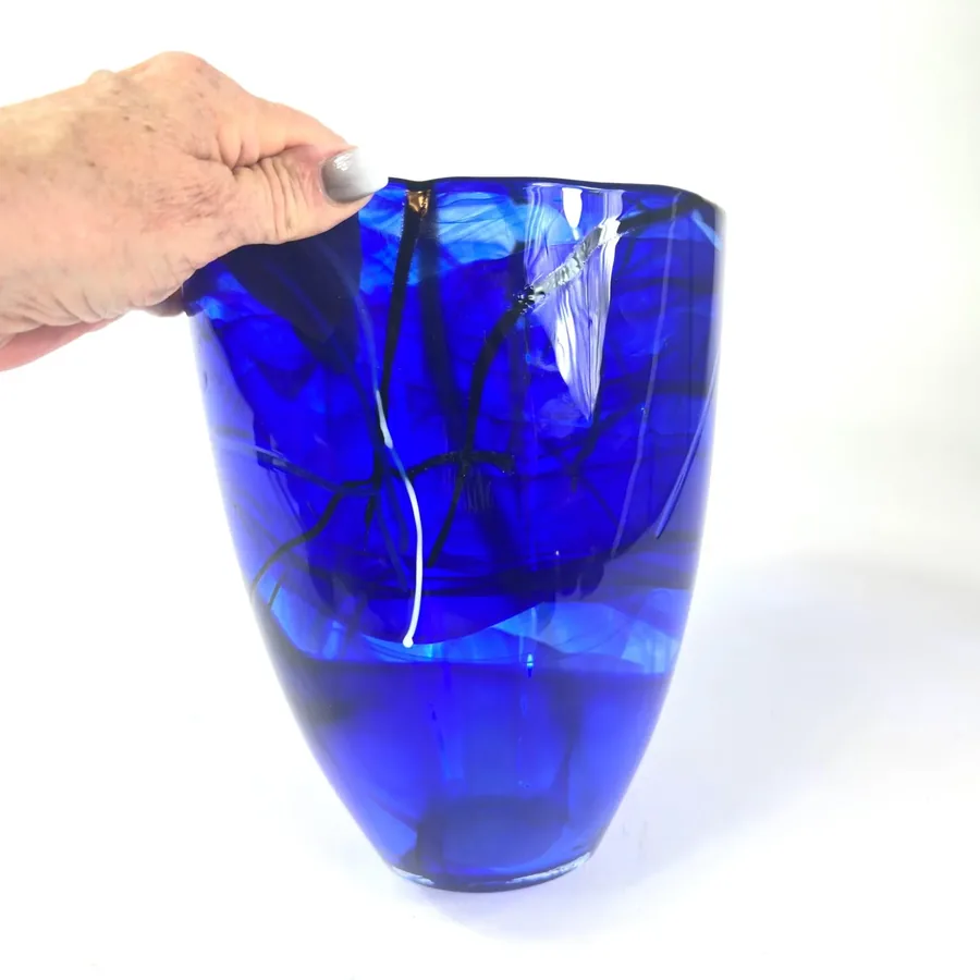 Kosta Boda Contrast Cobalt Blue Vase Anna Ehrner 2000s SwedenVintage Glass Vases All Things Retro Store