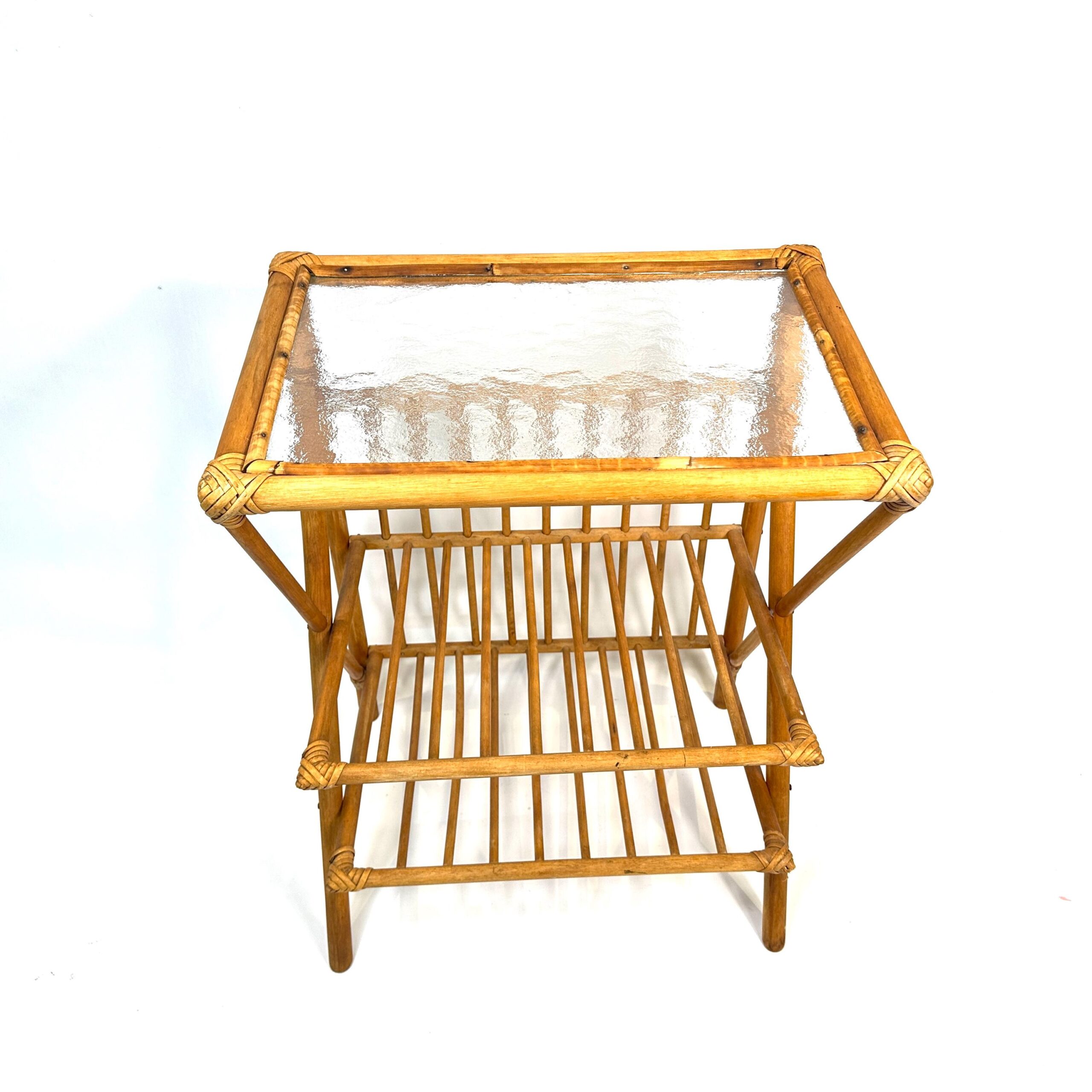 Furniture & Larger PiecesBamboo Side Table Glass Top Mid-Century Scandinavian Side View