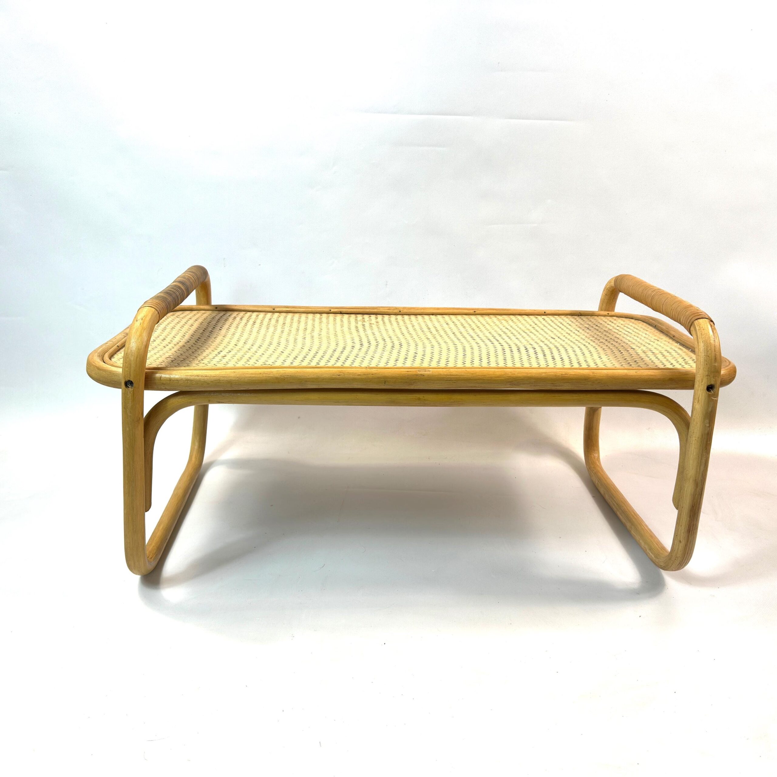 Furniture & Larger PiecesVintage Bamboo Breakfast Tray – Mid-Century Rattan Overhead View