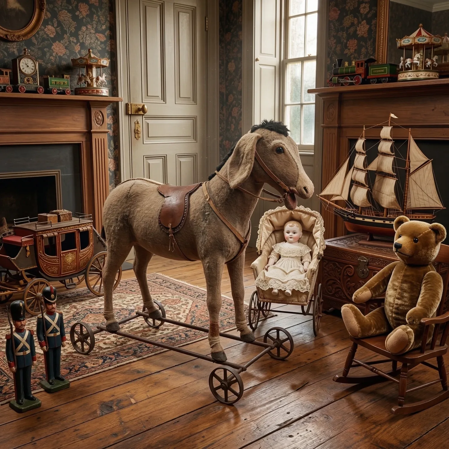 Steiff Donkey on Wheels, Early Pull Toy, c.1900–1910Vintage Toys and Teddy Bears All Things Retro Store