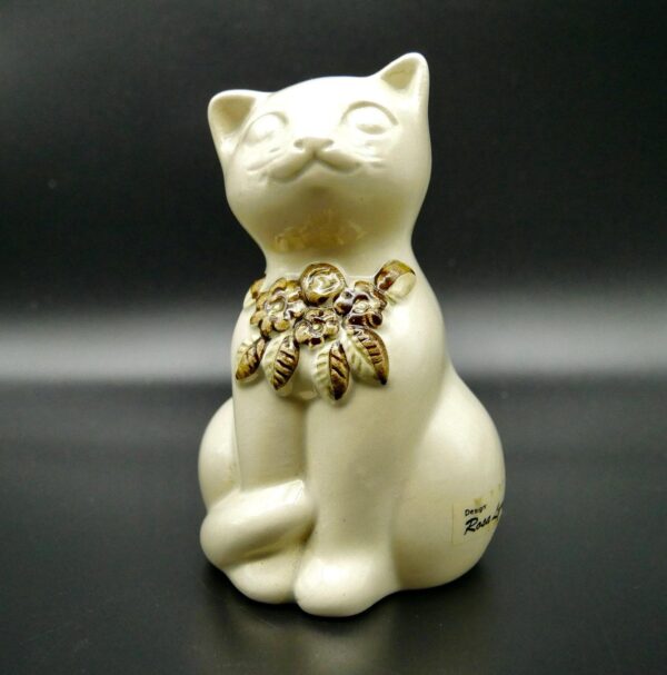 Rosa Ljung Ceramic Cat White Brown Sweden 1970s Limited EditionGlass Sculptures & Figurines All Things Retro Store