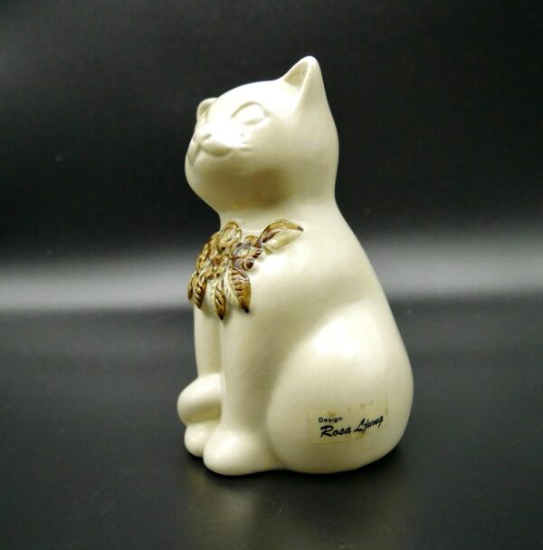 Glass Sculptures & FigurinesRosa Ljung Ceramic Cat White Brown Sweden 1970s Limited Edition Image 2