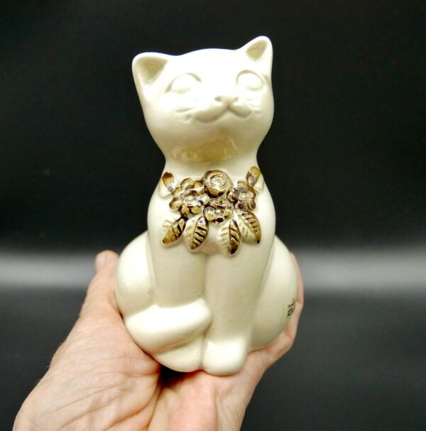 Glass Sculptures & FigurinesRosa Ljung Ceramic Cat White Brown Sweden 1970s Limited Edition Image 4