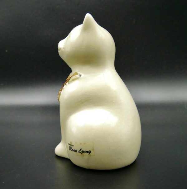 Glass Sculptures & FigurinesRosa Ljung Ceramic Cat White Brown Sweden 1970s Limited Edition Image 5