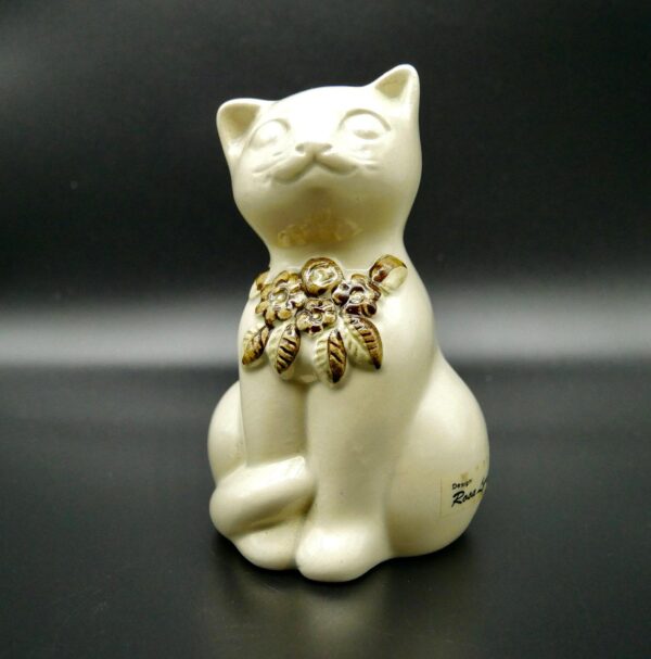 Glass Sculptures & FigurinesRosa Ljung Ceramic Cat White Brown Sweden 1970s Limited Edition Image 6
