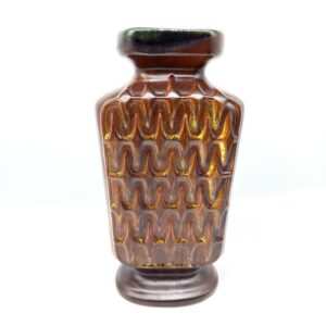 Scheurich 1250/28 West German pottery vase, 1970s, brown satin glaze with ochre chevron relief pattern and cobalt-blue rim