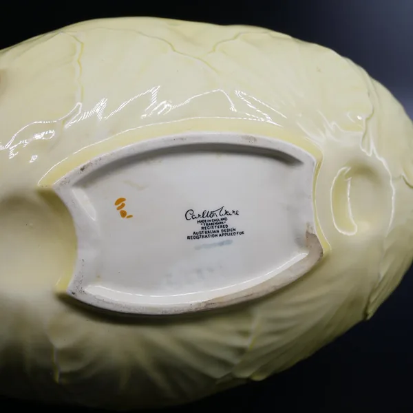 Carlton Ware Buttercup bowl base detail, cream-colored underglaze with printed Carlton Ware maker's mark and Australian Desig