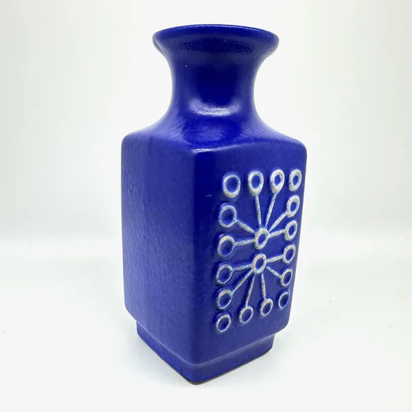 German cube vase detailed angle displaying relief pattern texture and glaze quality