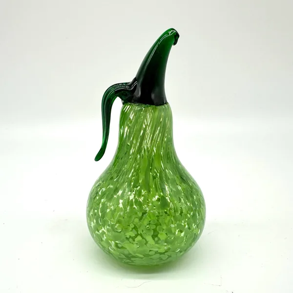 Glass Sculptures & FigurinesKosta Boda Green Glass Pear with Leaf - Mid Century Art Glass Image 2
