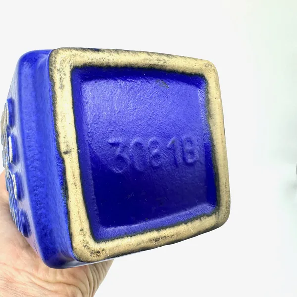 VEB Haldensleben maker mark embossed on bottom, showing impressed ceramic stamp and patina