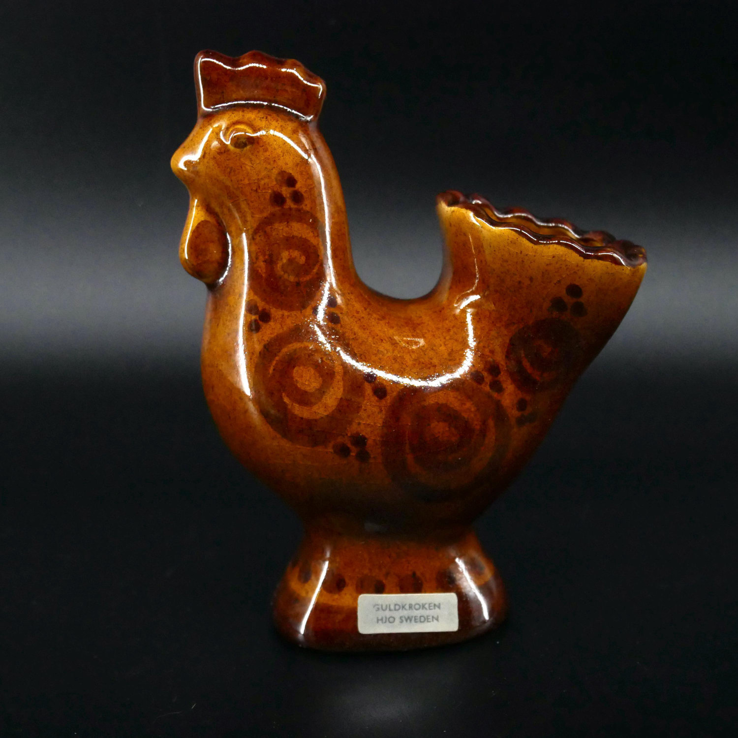 Vintage Ceramic Rooster Vase Guldkroken Hjo Sweden Brown GlazeMid Century Pottery & Ceramics All Things Retro Store