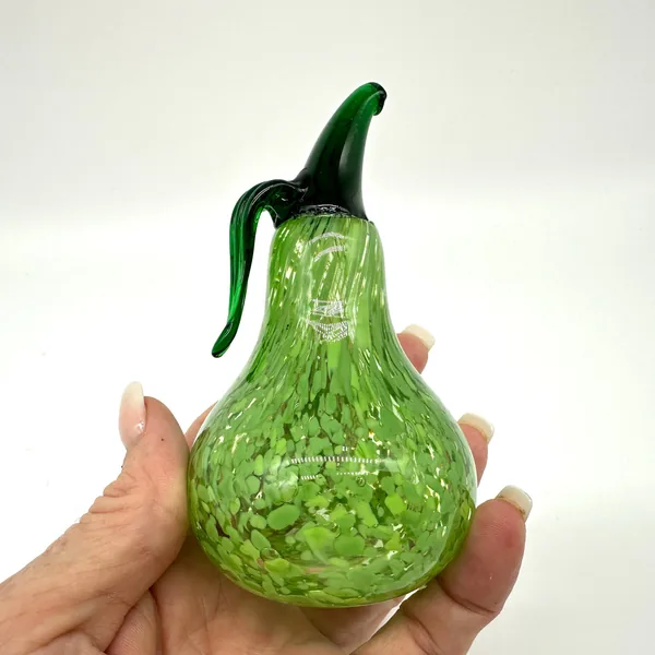 Glass Sculptures & FigurinesKosta Boda Green Glass Pear with Leaf - Mid Century Art Glass Image 10
